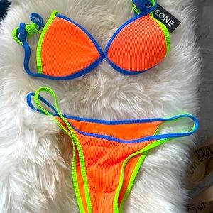 Neon Ribbed One One Bikini